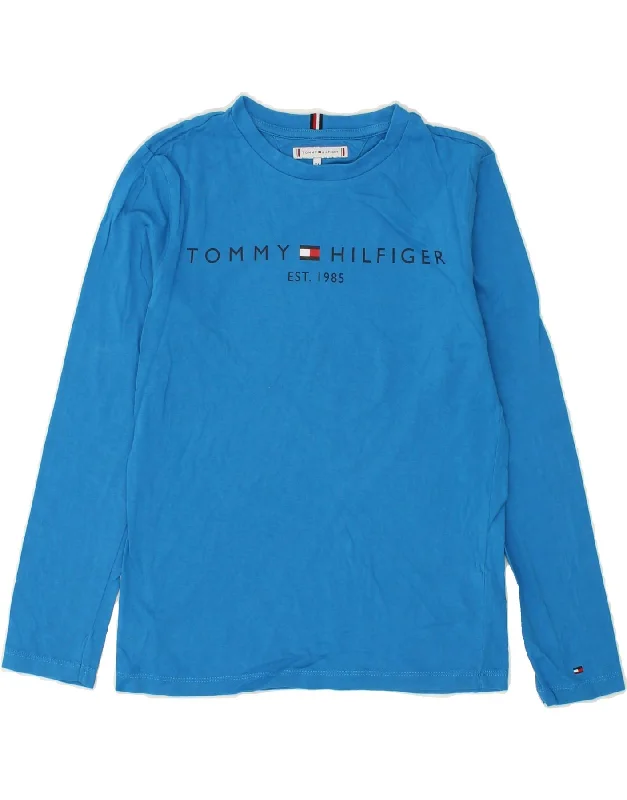 men's casual wear t-shirts -TOMMY HILFIGER Boys Graphic Top Long Sleeve 13-14 Years Blue Cotton