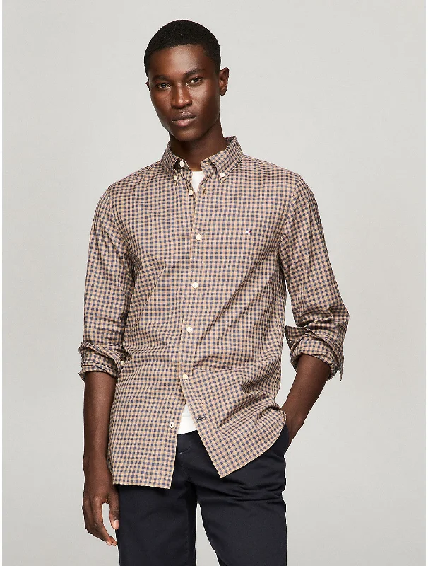 men's basic button-up shirts -Tommy Hilfiger Men's Gingham Slim Fit Poplin Shirt