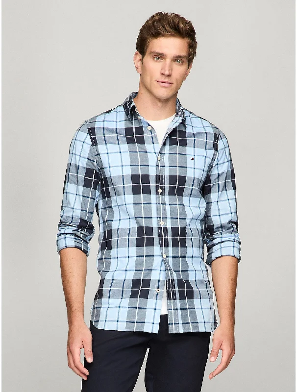 men's smart casual shirts -Tommy Hilfiger Men's THFlex Plaid Slim Fit Poplin Shirt