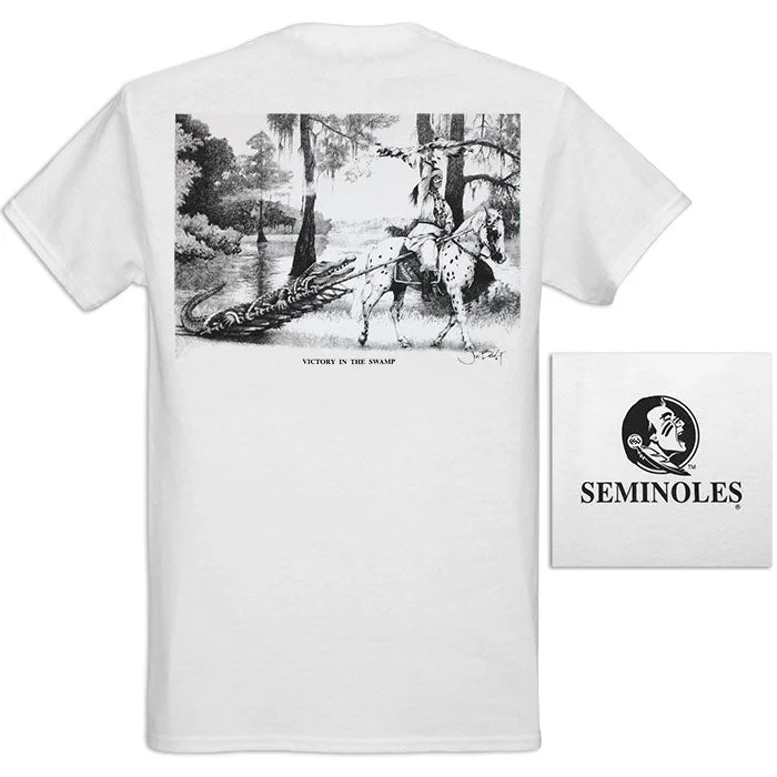 men's oversized t-shirts -Ragz Adult/Unisex Seminoles Victory in the Swamp Joe Belt T-shirt - White