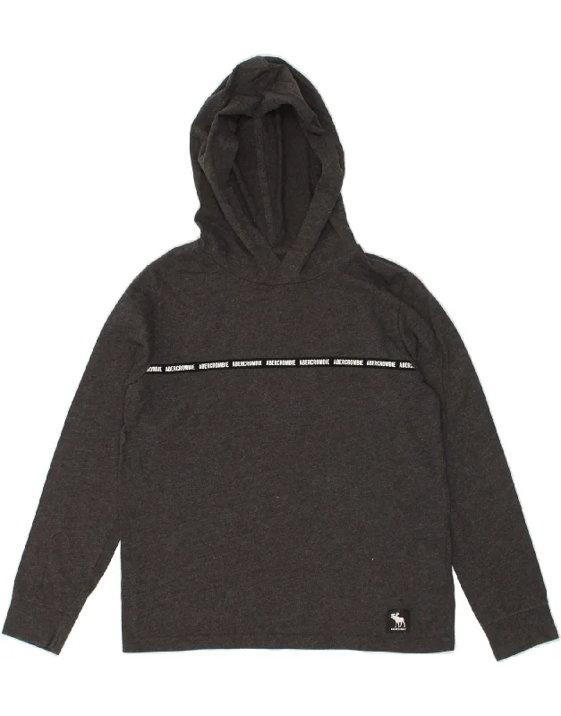 men's printed hoodies -ABERCROMBIE & FITCH Boys Graphic Hoodie Jumper 9-10 Years Grey Cotton