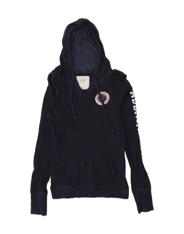 men's hoodie for outdoor wear -ABERCROMBIE & FITCH Girls Hoodie Jumper 13-14 Years Large Navy Blue Cotton