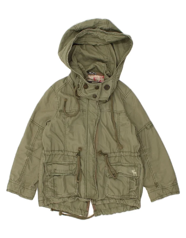 men's stylish black jackets -ABERCROMBIE & FITCH Girls New York Hooded Parka Jacket 7-8 Years XS Green