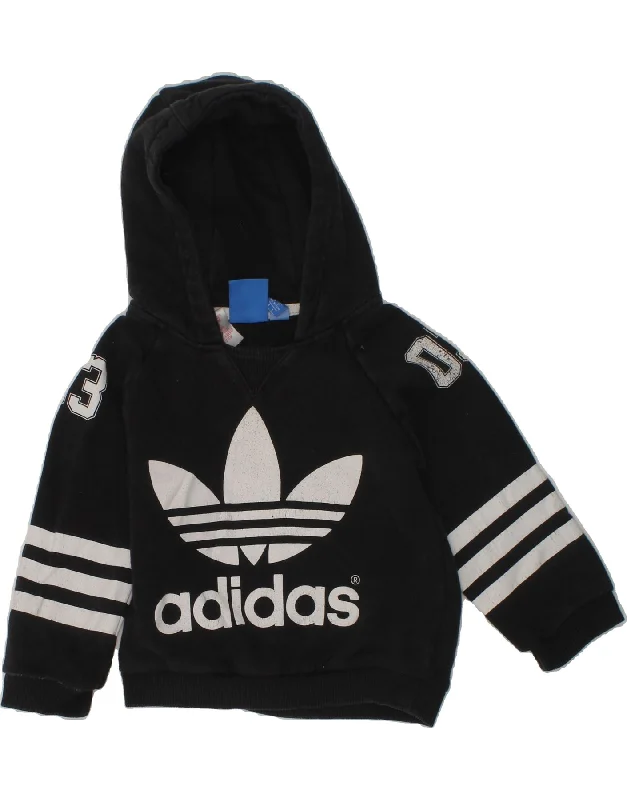 men's printed hoodies -ADIDAS Baby Boys Graphic Hoodie Jumper 9-12 Months Black Cotton