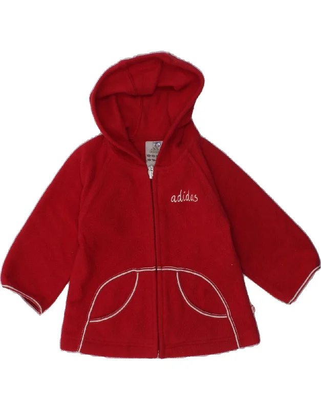 men's outdoor jackets -ADIDAS Baby Girls Graphic Hooded Fleece Jacket 6-9 Months Red Polyester