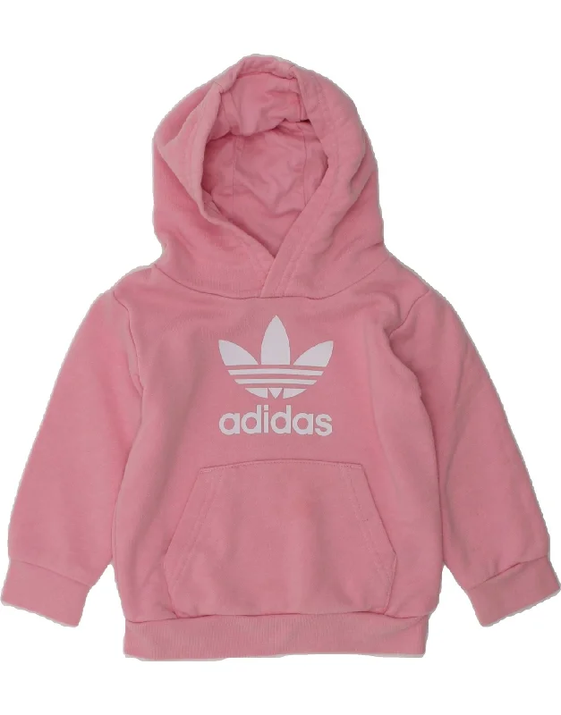 men's pullover hoodie with drawstrings -ADIDAS Baby Girls Graphic Hoodie Jumper 9-12 Months Pink Cotton