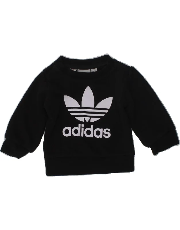 men's pullover hoodie for winter -ADIDAS Baby Girls Graphic Sweatshirt Jumper 0-3 Months Black Cotton