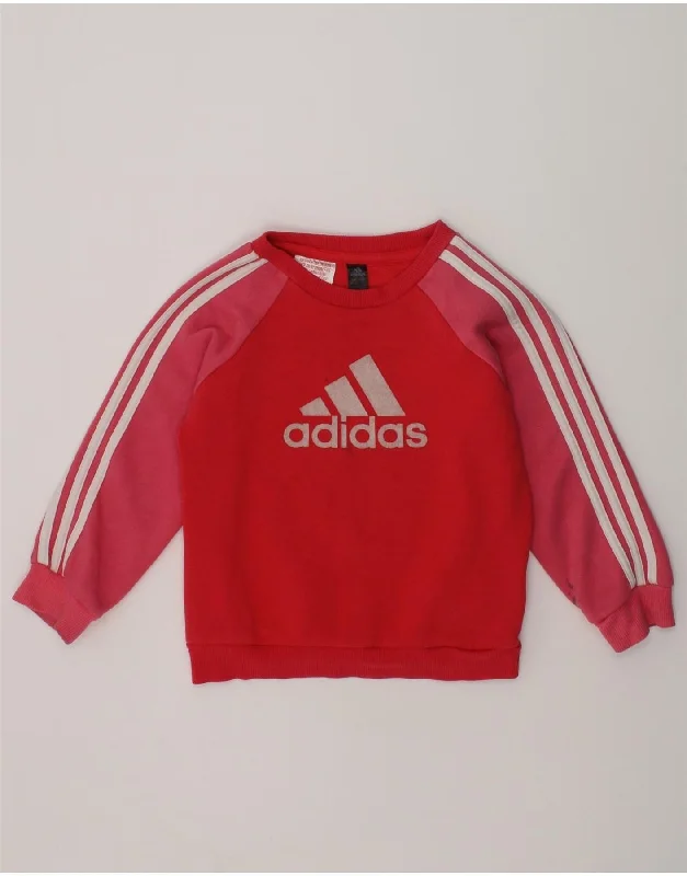 men's workout hoodies -ADIDAS Baby Girls Graphic Sweatshirt Jumper 18-24 Months Red Colourblock