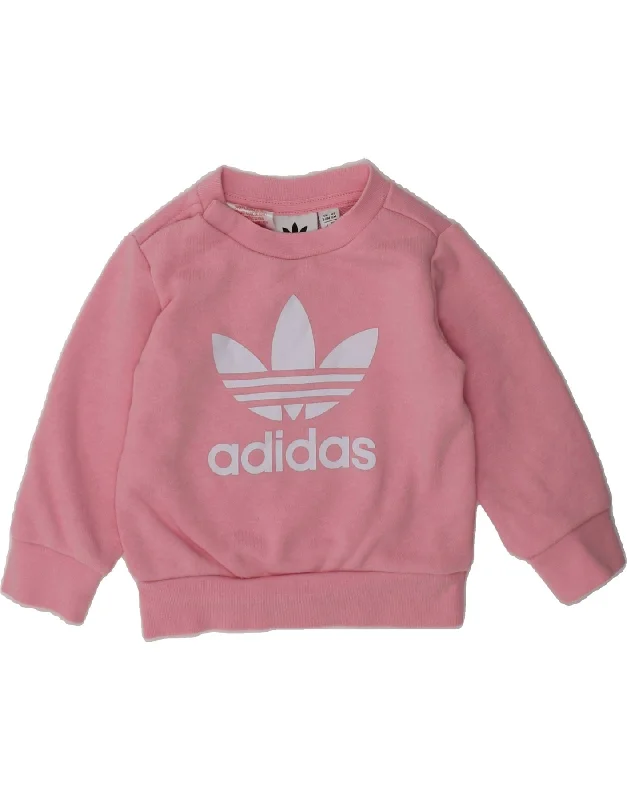 men's comfortable sweatshirts -ADIDAS Baby Girls Graphic Sweatshirt Jumper 3-6 Months Pink Cotton