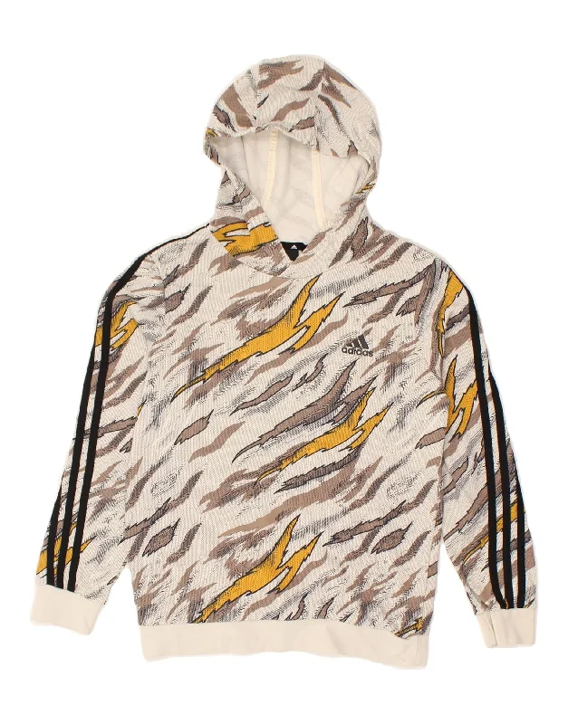 men's hoodie for gym -ADIDAS Boys Abstract Pattern Hoodie Jumper 13-14 Years Beige Cotton