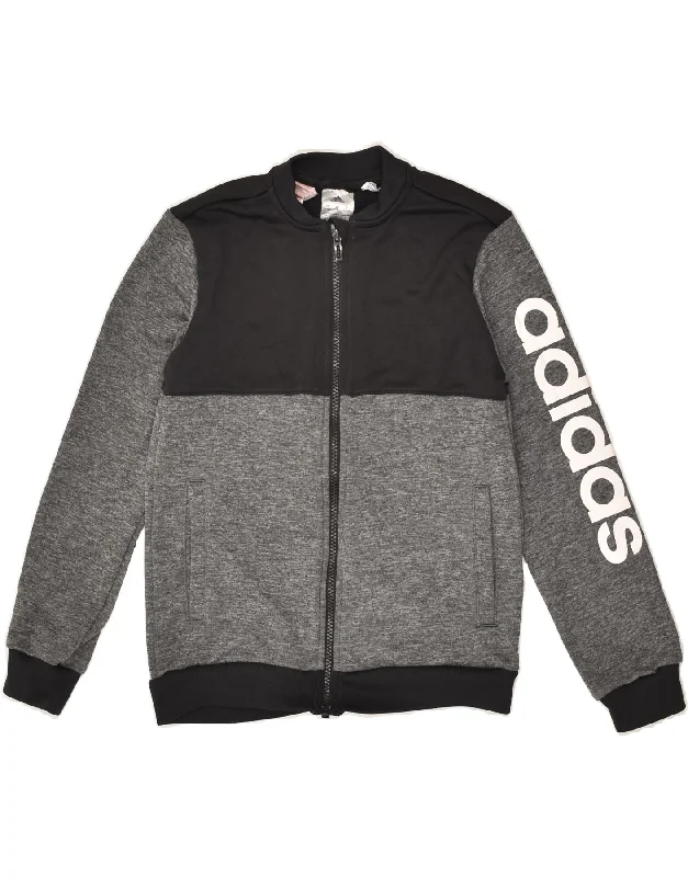 men's jacket for autumn wear -ADIDAS Boys Climalite Tracksuit Top Jacket 9-10 Years Grey Colourblock