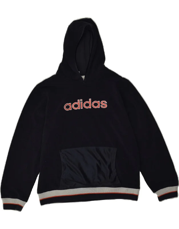 men's heavy-duty hoodies -ADIDAS Boys Fleece Graphic Hoodie Jumper 14-15 Years XL Navy Blue