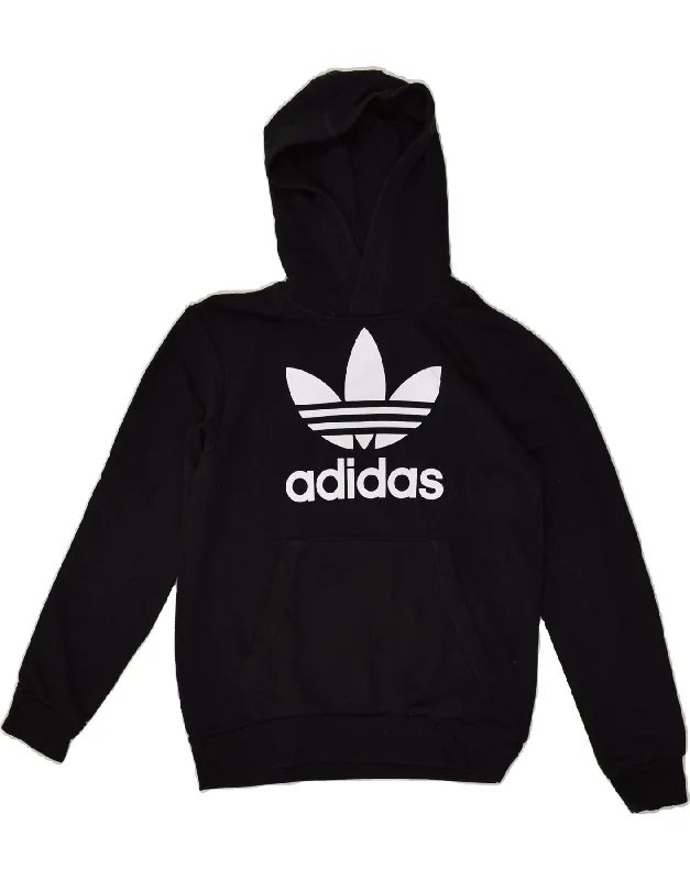 men's hoodie sweatshirt -ADIDAS Boys Graphic Hoodie Jumper 10-11 Years Black Cotton