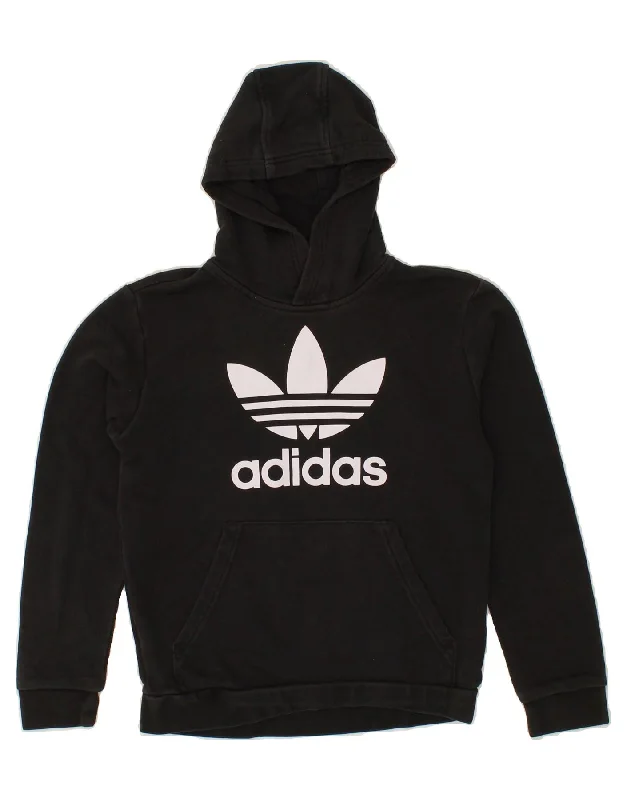 men's pullover hoodie for winter -ADIDAS Boys Graphic Hoodie Jumper 10-11 Years Black Cotton