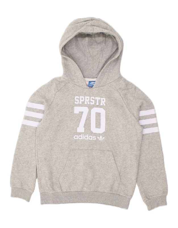 men's graphic hoodies for streetwear -ADIDAS Boys Graphic Hoodie Jumper 10-11 Years Grey Cotton