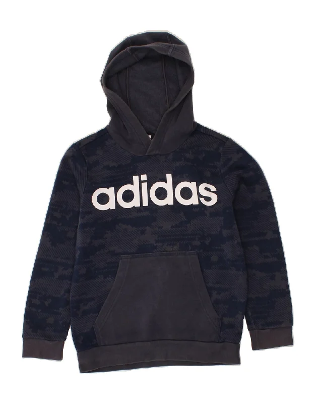 men's hoodie for outdoor workouts -ADIDAS Boys Graphic Hoodie Jumper 10-11 Years Navy Blue Camouflage