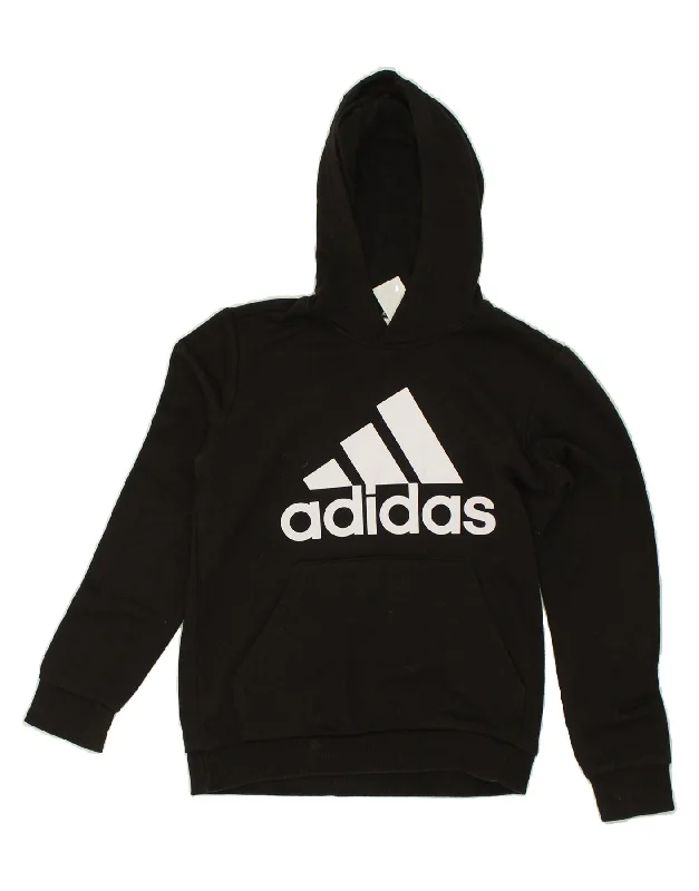 men's printed graphic sweatshirts -ADIDAS Boys Graphic Hoodie Jumper 11-12 Years Black Cotton