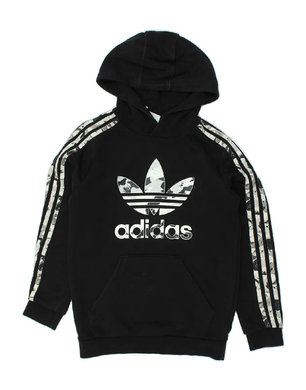 men's hoodie with high collar -ADIDAS Boys Graphic Hoodie Jumper 11-12 Years Black Cotton