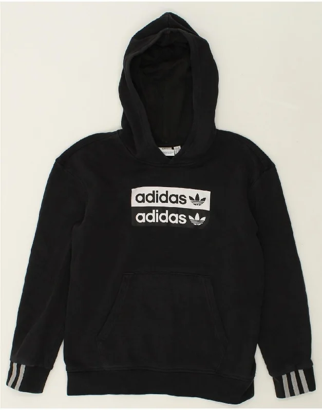 men's long sleeve hoodies -ADIDAS Boys Graphic Hoodie Jumper 11-12 Years Black Cotton