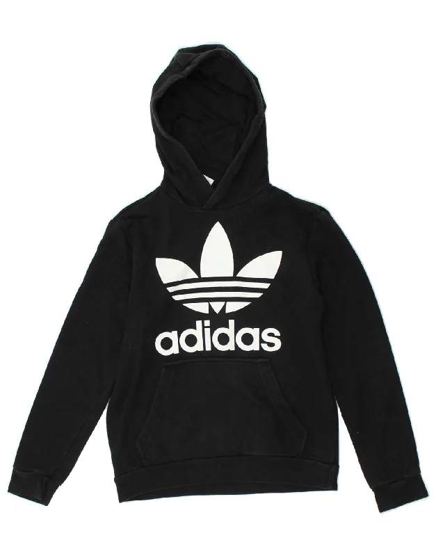 men's printed hoodies -ADIDAS Boys Graphic Hoodie Jumper 11-12 Years Black Cotton