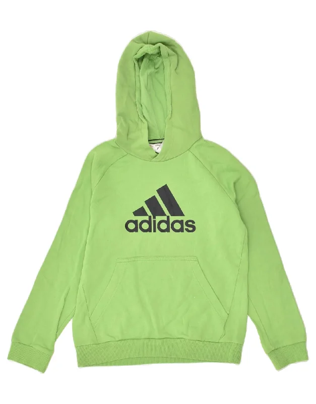 men's hoodie for gym -ADIDAS Boys Graphic Hoodie Jumper 11-12 Years Green Cotton