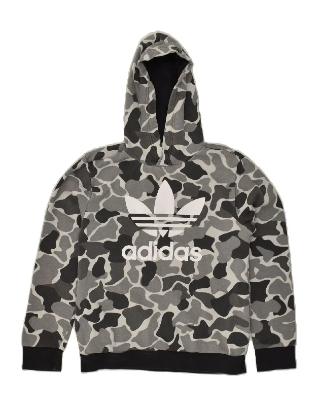 men's zip-up sweatshirts for gym -ADIDAS Boys Graphic Hoodie Jumper 11-12 Years  Grey Camouflage Cotton