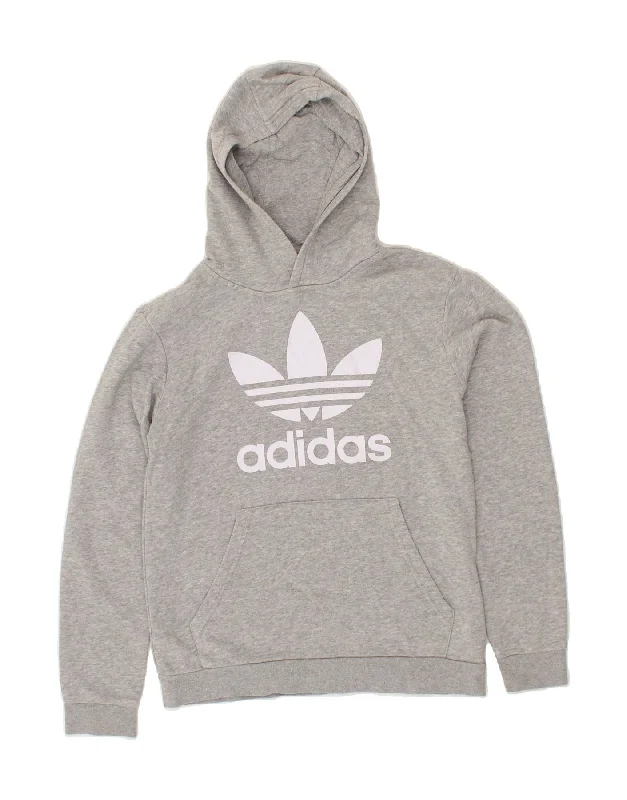 men's casual zip-up hoodies -ADIDAS Boys Graphic Hoodie Jumper 11-12 Years Grey Cotton