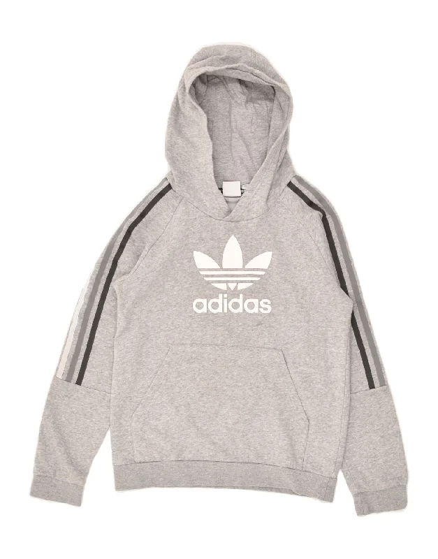 men's zip-up hoodie for hiking -ADIDAS Boys Graphic Hoodie Jumper 11-12 Years Grey Cotton