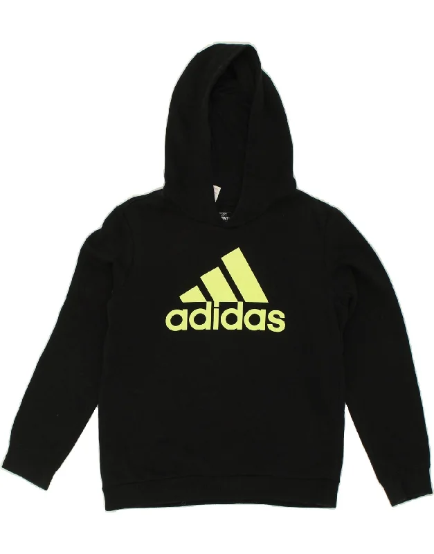 men's casual hoodies with stripes -ADIDAS Boys Graphic Hoodie Jumper 11-12 Years Medium  Black Cotton