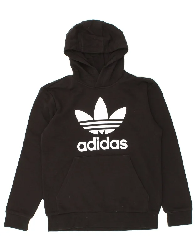 men's athletic hoodie jackets -ADIDAS Boys Graphic Hoodie Jumper 12-13 Years Black Cotton