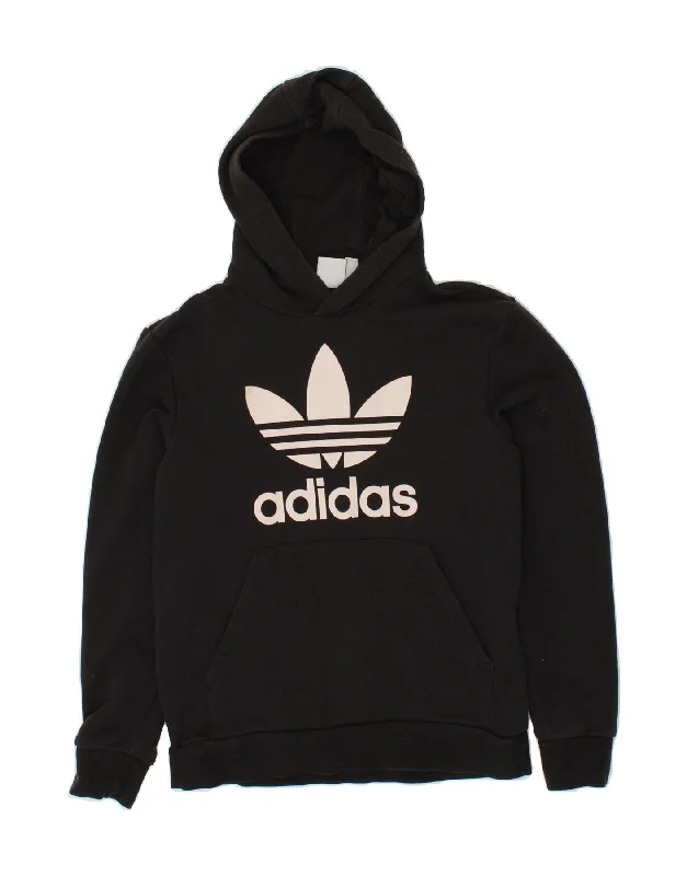 men's cotton blend hoodies -ADIDAS Boys Graphic Hoodie Jumper 12-13 Years Black Cotton