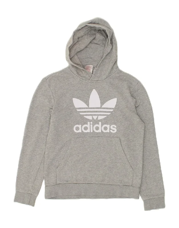 men's workout hoodies -ADIDAS Boys Graphic Hoodie Jumper 12-13 Years Grey Cotton