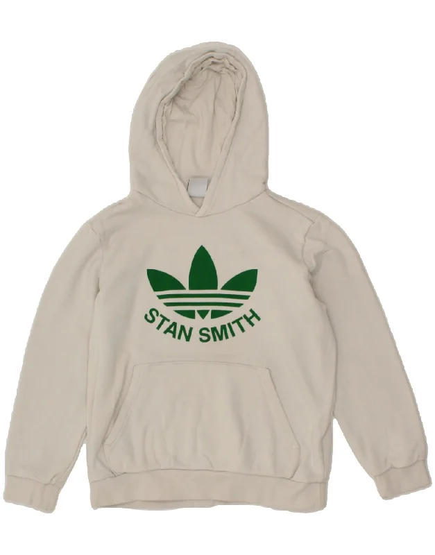 men's printed fleece sweatshirts -ADIDAS Boys Graphic Hoodie Jumper 12-13 Years White Cotton