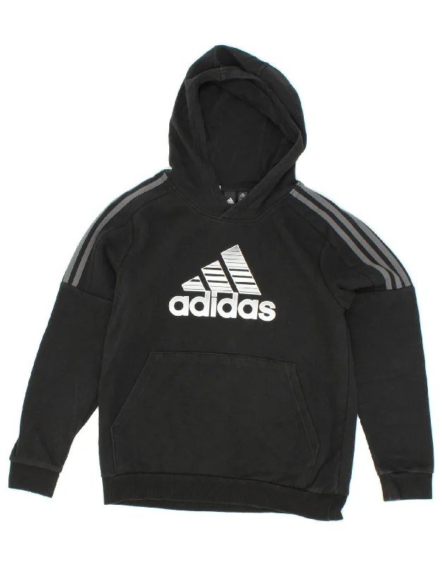 men's hoodie for winter sports -ADIDAS Boys Graphic Hoodie Jumper 13-14 Years Black Cotton