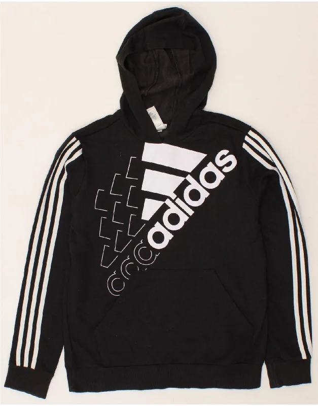 men's warm hoodies -ADIDAS Boys Graphic Hoodie Jumper 13-14 Years Black Cotton