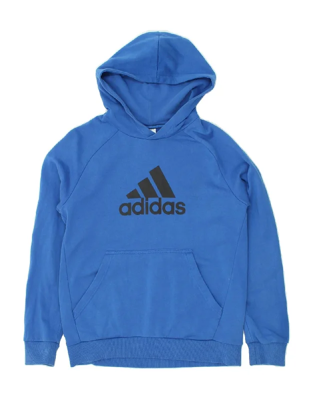 men's pullover hoodies -ADIDAS Boys Graphic Hoodie Jumper 13-14 Years Blue Cotton