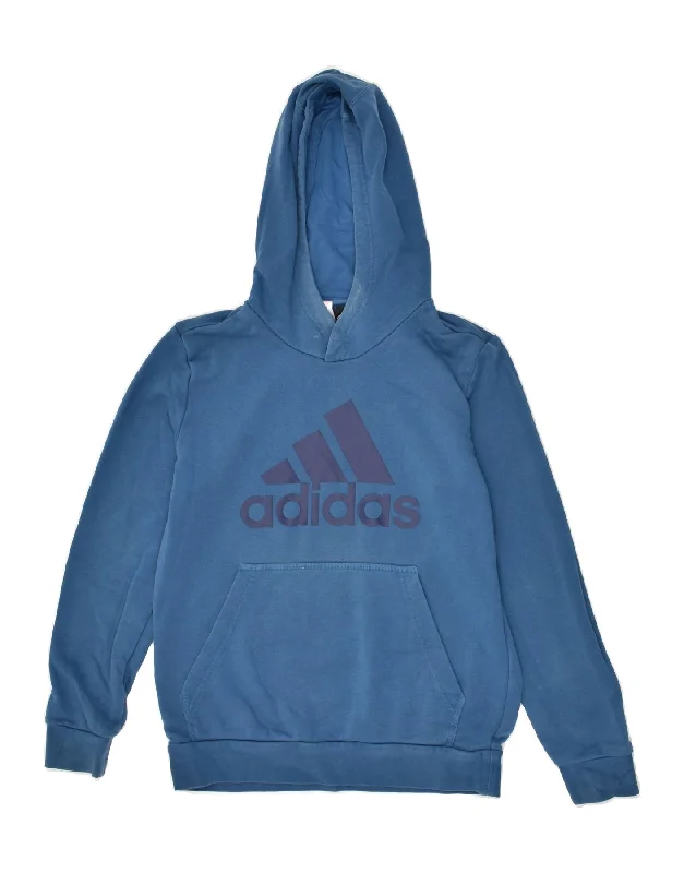 men's athletic hoodie jackets -ADIDAS Boys Graphic Hoodie Jumper 13-14 Years Blue Cotton