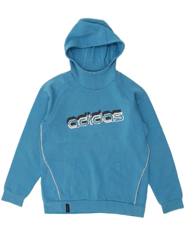 men's printed hoodies -ADIDAS Boys Graphic Hoodie Jumper 13-14 Years Blue Cotton