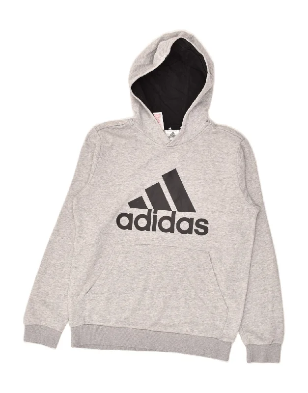 men's thick hoodies for winter -ADIDAS Boys Graphic Hoodie Jumper 13-14 Years Grey Cotton