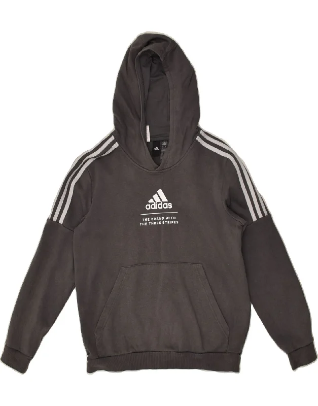 men's hoodie with bold prints -ADIDAS Boys Graphic Hoodie Jumper 13-14 Years Grey Cotton