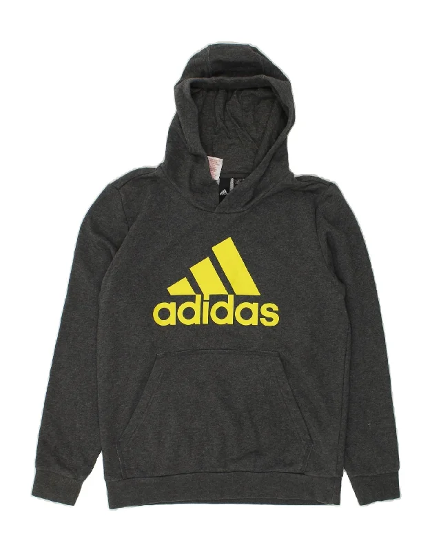 men's thick hoodies for winter -ADIDAS Boys Graphic Hoodie Jumper 13-14 Years Grey Cotton