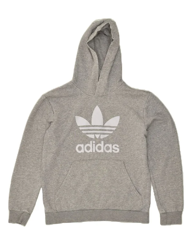 men's printed graphic sweatshirts -ADIDAS Boys Graphic Hoodie Jumper 13-14 Years Large  Grey Cotton