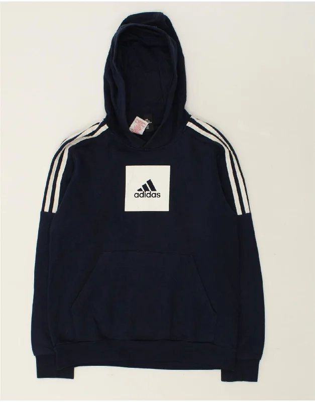 men's oversized hoodie sweatshirt -ADIDAS Boys Graphic Hoodie Jumper 13-14 Years Large  Navy Blue Cotton