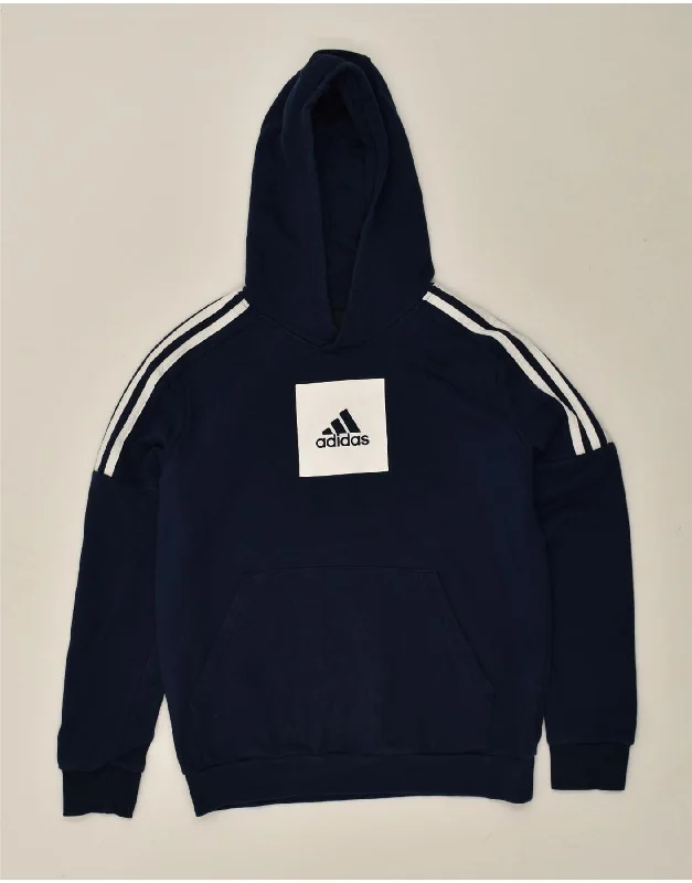 men's performance hoodies -ADIDAS Boys Graphic Hoodie Jumper 13-14 Years Navy Blue Cotton