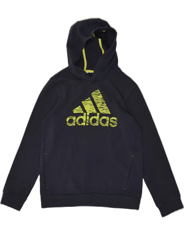 men's comfortable pullover sweatshirts -ADIDAS Boys Graphic Hoodie Jumper 13-14 Years Navy Blue