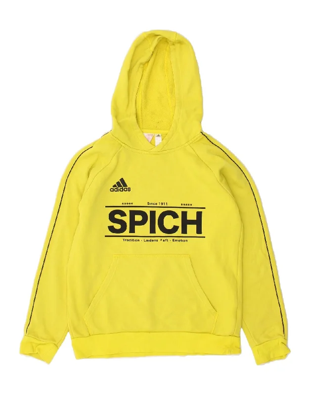 men's hoodie for casual wear -ADIDAS Boys Graphic Hoodie Jumper 13-14 Years Yellow Cotton