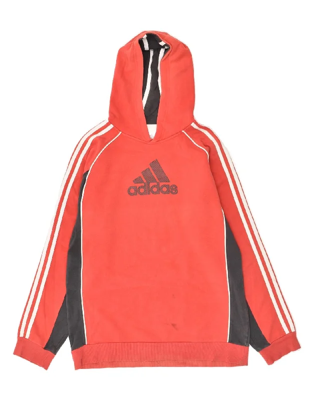 men's zip hoodie with drawstrings -ADIDAS Boys Graphic Hoodie Jumper 14-15 Years Red Colourblock Cotton