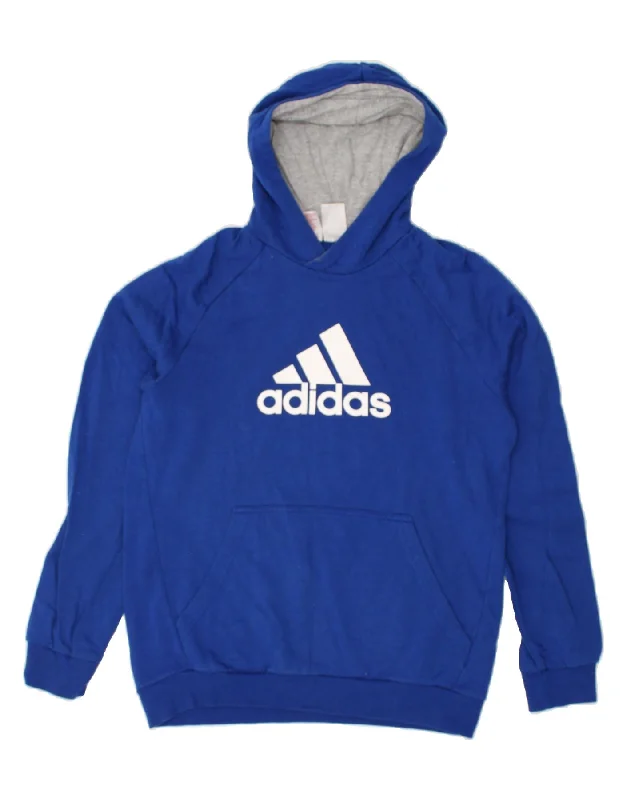 men's hoodies for winter -ADIDAS Boys Graphic Hoodie Jumper 15-16 Years Blue Cotton