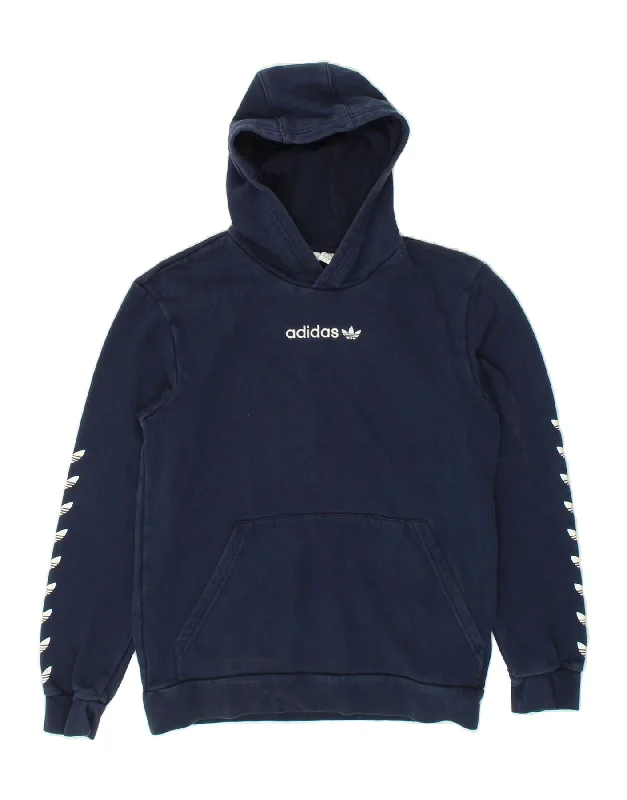 men's casual hoodies with stripes -ADIDAS Boys Graphic Hoodie Jumper 15-16 Years Navy Blue Cotton