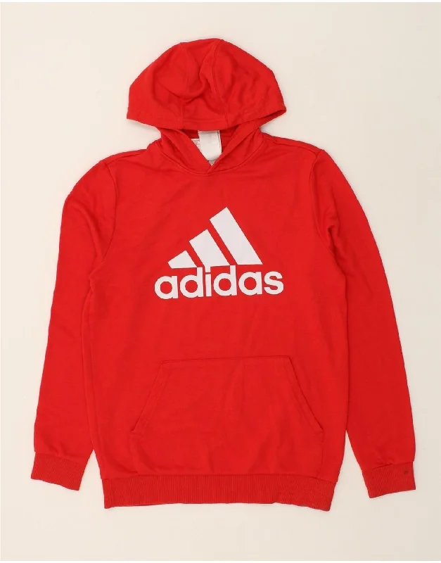 men's fleece hoodies -ADIDAS Boys Graphic Hoodie Jumper 15-16 Years Red Cotton